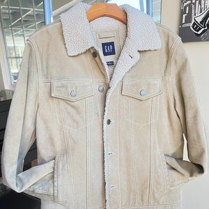 Sold sold sold Vintage Gap Light Beige Suede Leather Jacket with Faux Sherpa